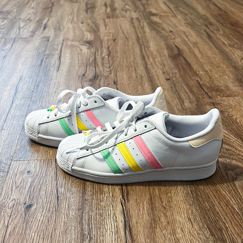 Adidas Superstar Sneakers with Neon Stripe and Beads